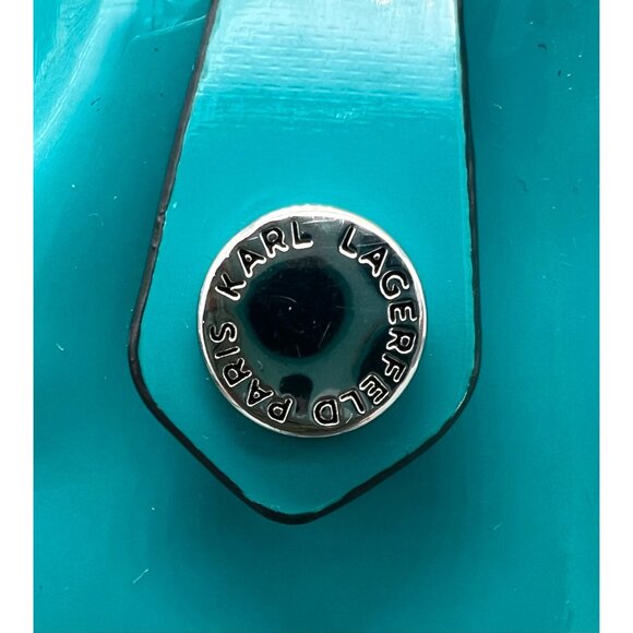 Karl Lagerfeld Paris Patent Leather Wristlet Clutch Bag Turquoise 8.75" x 6.5" - Picture 5 of 6